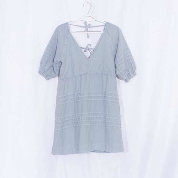 7 FOR ALL MANKIND Puff Sleeve Tie Back Denim Dress Size M - Picture 4 of 10